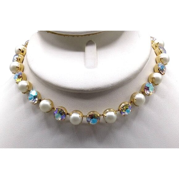 Chunky Pearl and AB Crystal Bling Choker, Showstopper Steampunk Necklace, Unique - Picture 1 of 8